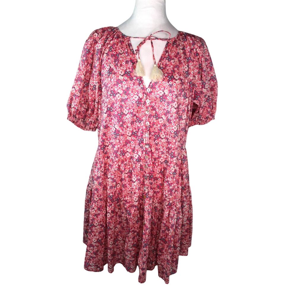 Spell and the Gypsy Poppy Smock floral all over print mini dress M puff sleeve - Picture 2 of 7